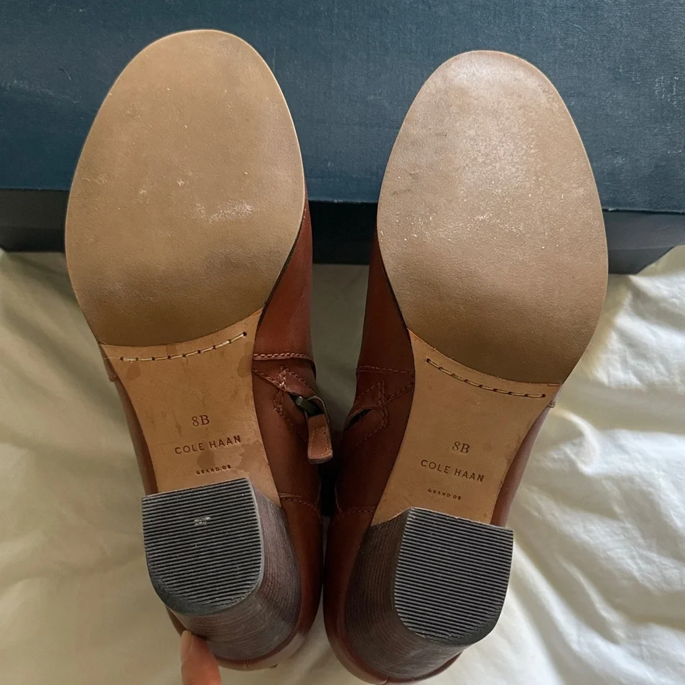 Cole Haan Chestnut Brown Leather Ankle Booties with Buckle Strap - Picture 4 of 4